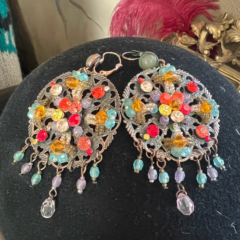 Colorful Beaded Mandala Dangle Earrings
